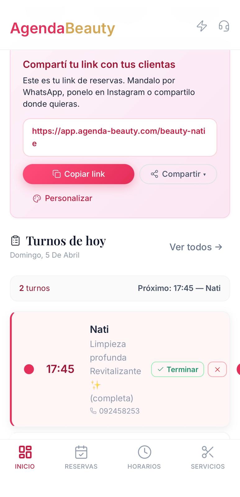 Panel de control de AgendaBeauty