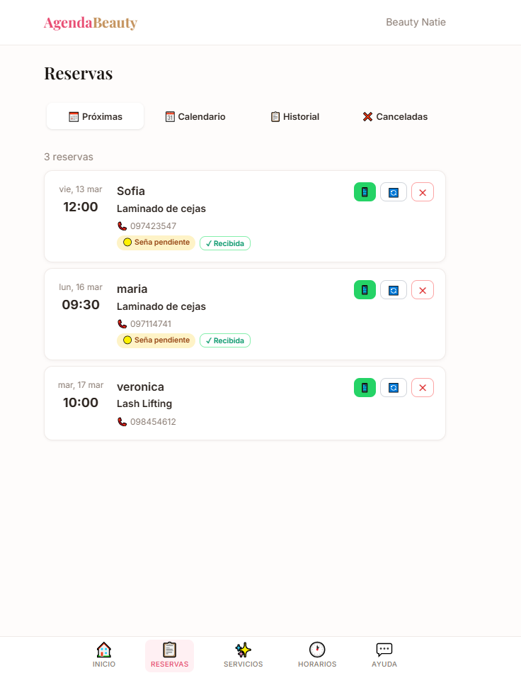 Gestión de reservas en AgendaBeauty